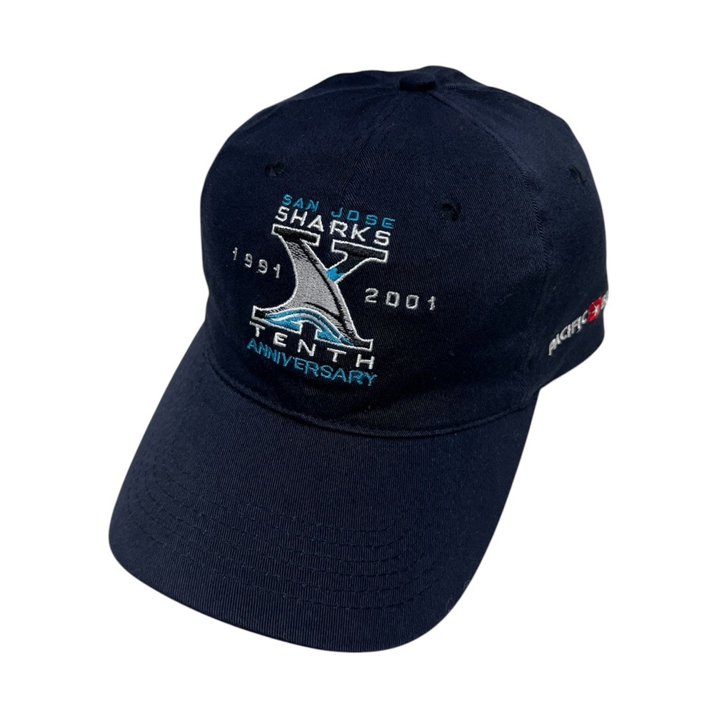 Vintage San Jose Sharks 1991 - 2001 Tenth Anniversary NHL Hockey Flex Fitted Hat